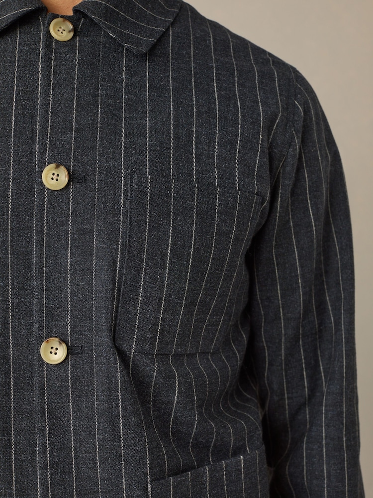 Navy Regular Fit Striped Shacket - Image 5 of 9