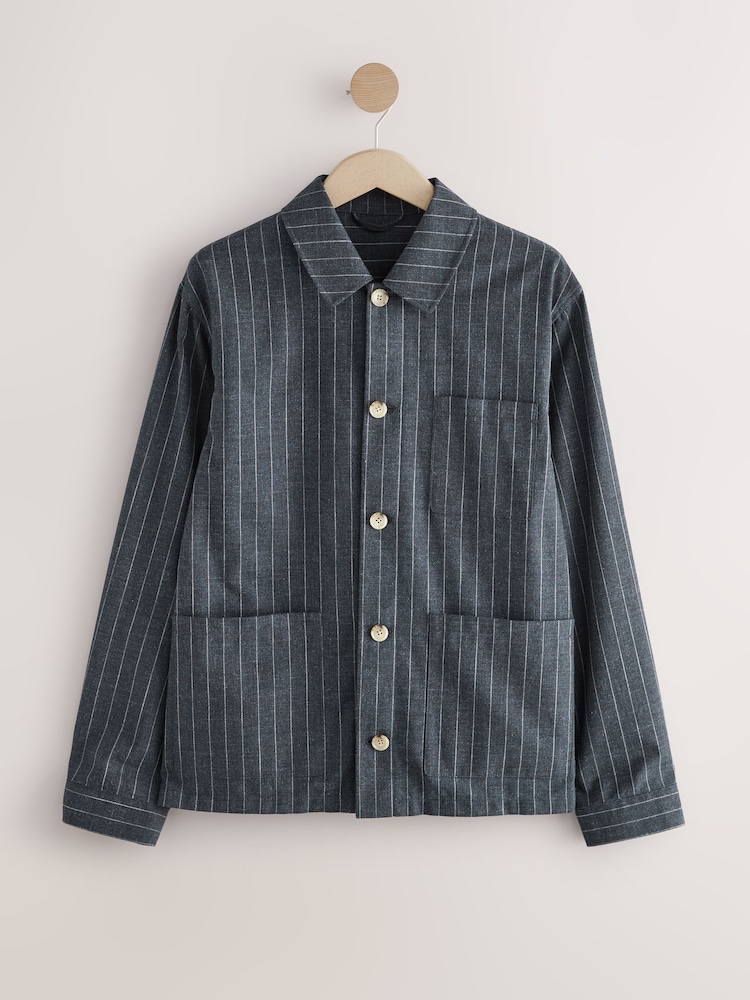 Navy Regular Fit Striped Shacket - Image 6 of 9