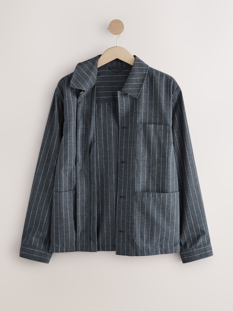 Navy Regular Fit Striped Shacket - Image 7 of 9