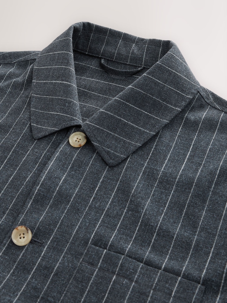 Navy Regular Fit Striped Shacket - Image 8 of 9