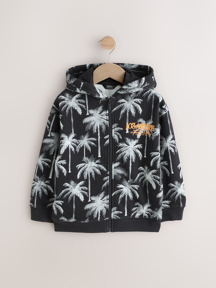 Black/White Palm Zip Through Graphic Hoodie (3-16yrs) - Image 1 of 2