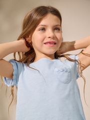 Blauw - T-shirt met zakje en madeliefjesprint (1,5-16 jr) - Image 1 of 1