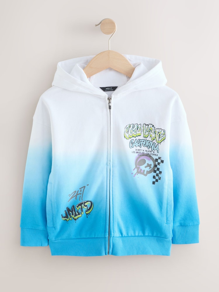 Blue/White Zip Through Graphic Hoodie (3-16yrs) - Image 1 of 4