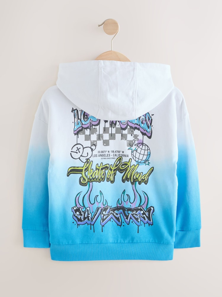 Blue/White Zip Through Graphic Hoodie (3-16yrs) - Image 2 of 4
