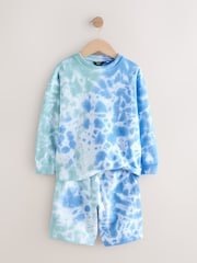 Blue/White 100% Cotton Tie Dye Crew Shorts Set (3-16yrs) - Image 2 of 5