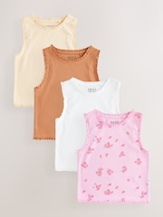 Pink/Orange/Yellow Floral Rib Vest 4 Pack (3-16yrs) - Image 1 of 11