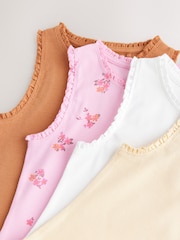 Pink/Orange/Yellow Floral Rib Vest 4 Pack (3-16yrs) - Image 10 of 11