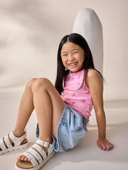 Pink/Orange/Yellow Floral Rib Vest 4 Pack (3-16yrs) - Image 4 of 11