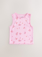 Pink/Orange/Yellow Floral Rib Vest 4 Pack (3-16yrs) - Image 7 of 11