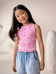 Pink/Orange/Yellow Floral Rib Vest 4 Pack (3-16yrs) - Image 9 of 11