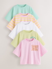 Multi Pastel Sun Graphic 100% Cotton T-Shirts 5 Pack (3-16yrs) - Image 1 of 12