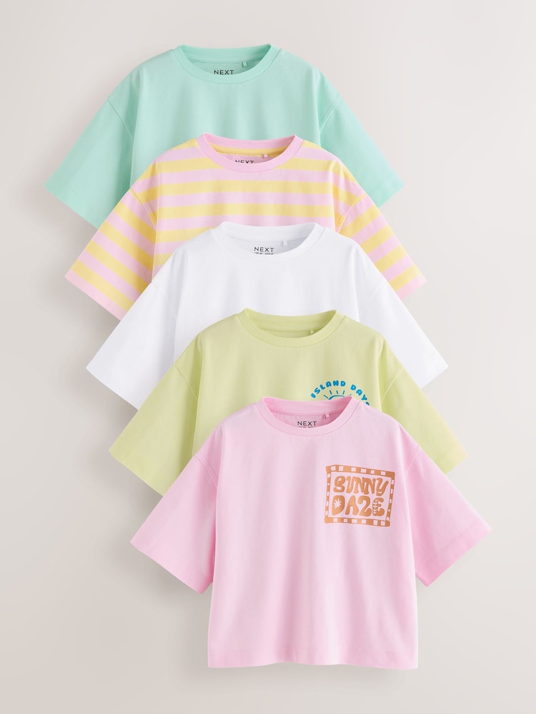Multi Pastel Sun Graphic 100% Cotton T-Shirts 5 Pack (3-16yrs) - Image 1 of 12