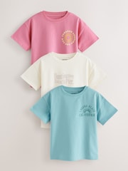 Rosa/azul/blanco - Pack de 3 camisetas oversize con eslogan playero (3-16 años) - Imagen 1 de 6