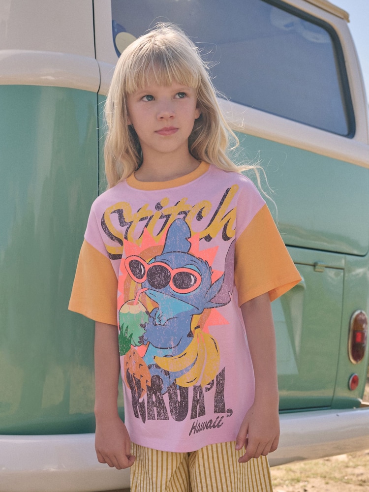 Roxo/Laranja - Camiseta grande 100% algodão Disney Lilo and Stitch License (3a16anos) - Imagem 1 de 3