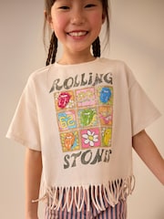 Neutral 100% Cotton Sequin Rolling Stones Fringe T-Shirt (3-16yrs) - Image 1 of 4