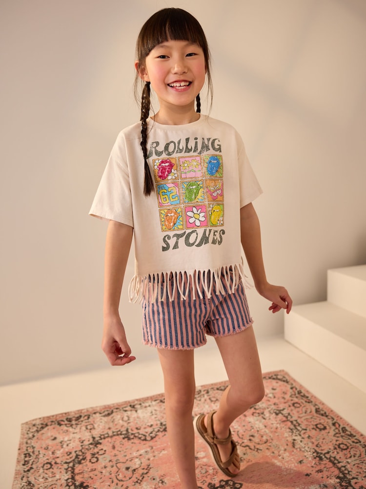 Neutral 100% Cotton Sequin Rolling Stones Fringe T-Shirt (3-16yrs) - Image 2 of 4