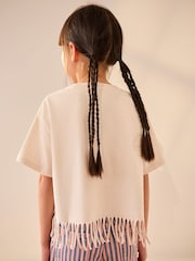 Neutral 100% Cotton Sequin Rolling Stones Fringe T-Shirt (3-16yrs) - Image 3 of 4