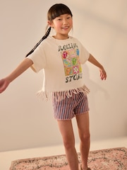 Neutral 100% Cotton Sequin Rolling Stones Fringe T-Shirt (3-16yrs) - Image 4 of 4