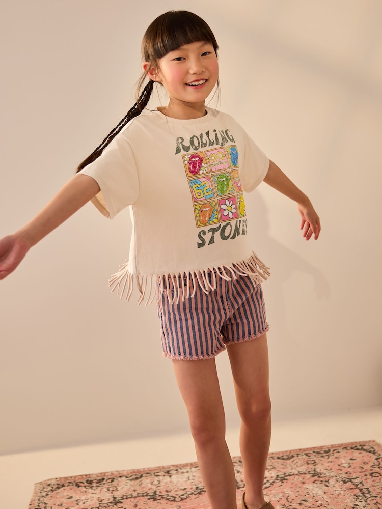 Neutral 100% Cotton Sequin Rolling Stones Fringe T-Shirt (3-16yrs) - Image 4 of 4