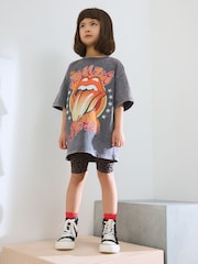 Charcoal Grey Rolling Stones Oversized License T-Shirt & Cycle Shorts Set (3-16yrs) - Image 1 of 8
