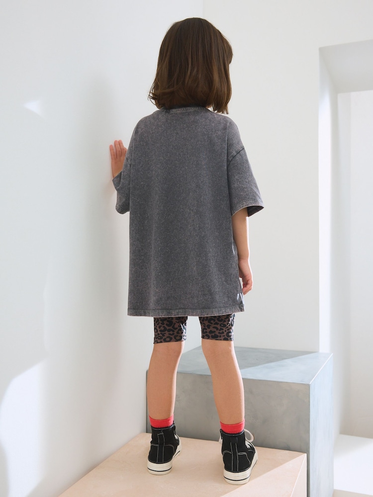 Charcoal Grey Rolling Stones Oversized License T-Shirt & Cycle Shorts Set (3-16yrs) - Image 2 of 8