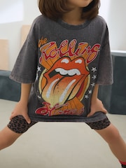 Charcoal Grey Rolling Stones Oversized License T-Shirt & Cycle Shorts Set (3-16yrs) - Image 3 of 8