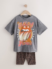 Charcoal Grey Rolling Stones Oversized License T-Shirt & Cycle Shorts Set (3-16yrs) - Image 4 of 8