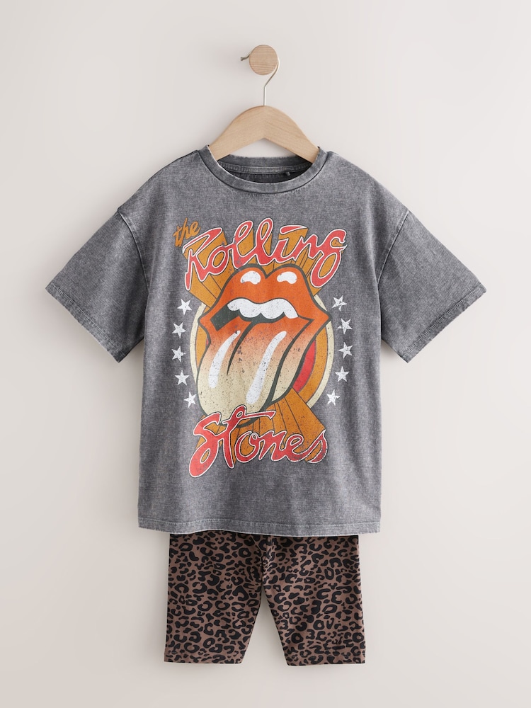 Charcoal Grey Rolling Stones Oversized License T-Shirt & Cycle Shorts Set (3-16yrs) - Image 4 of 8