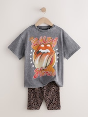 Charcoal Grey Rolling Stones Oversized License T-Shirt & Cycle Shorts Set (3-16yrs) - Image 5 of 8