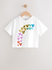 White Gold Sequin Heart Print T-Shirt (3-16yrs) - Image 6 of 9
