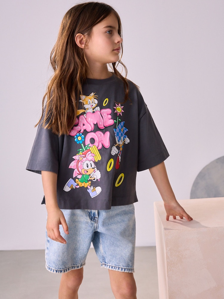 Grey Sonic & Amy 100% Cotton License T-Shirt (3-16yrs) - Image 5 of 5
