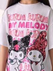 Белый - Футболка свободного кроя из 100% хлопка с принтом Kuromi & Melody (3-16лет) - Изображение 4 из 8