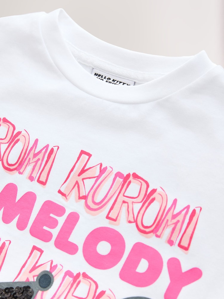 Белый - Футболка свободного кроя из 100% хлопка с принтом Kuromi & Melody (3-16лет) - Изображение 8 из 8