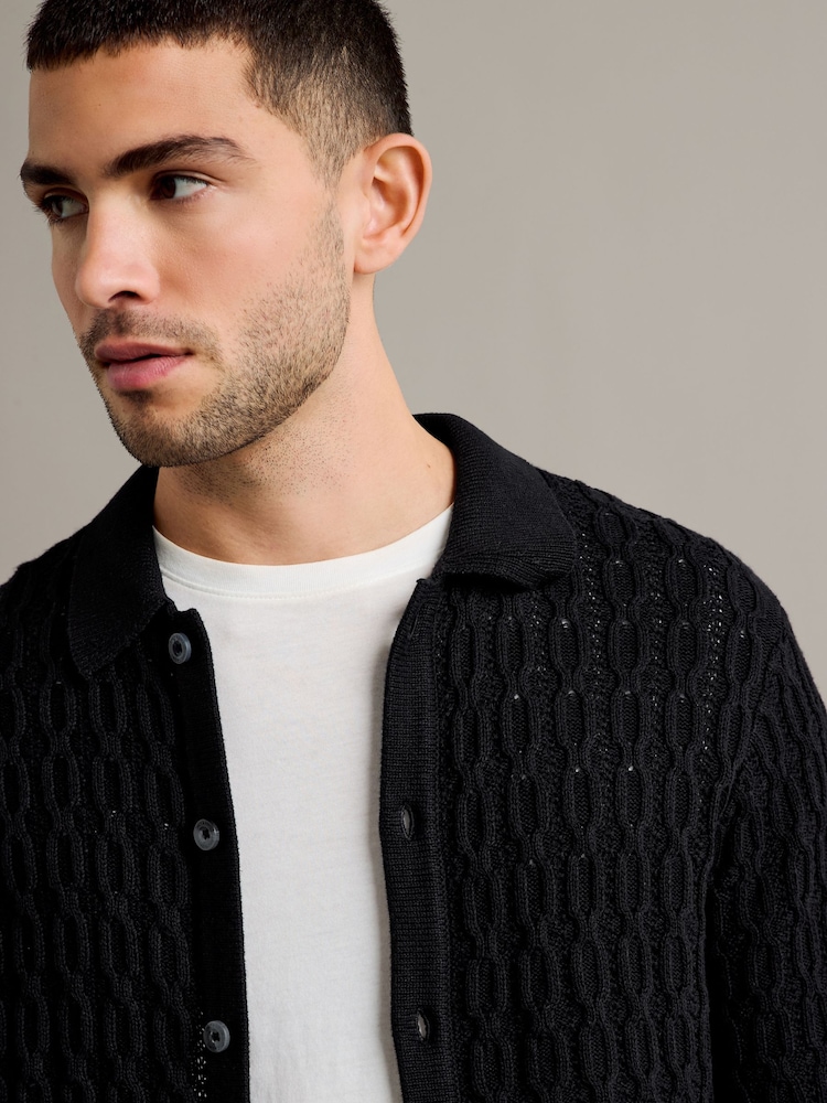 Only & Sons Black Cable Knitted Cardigan - Image 1 of 5