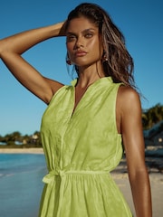 Lipsy Green Broderie Sleeveless Mini Shirt Dress - Image 2 of 4