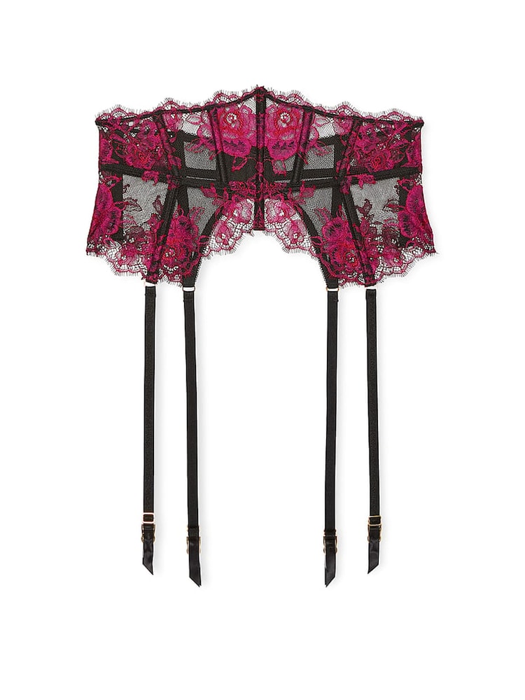 Victoria's Secret Black / Pink Rose Lace Garter Belt - Image 3 of 3