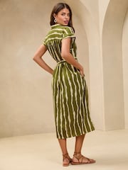 Lipsy Green Short Sleeve Linen Look Button Down Midi Shirt Dress - Image 4 of 4