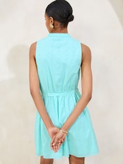 Lipsy Blue Broderie Sleeveless Mini Shirt Dress - Image 4 of 4