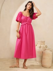 Lipsy Pink 100% Cotton Short Sleeve Poplin Midi Dress - Image 1 of 5