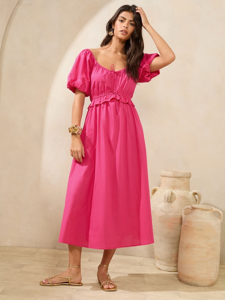 Lipsy Pink 100% Cotton Short Sleeve Poplin Midi Dress - Image 1 of 5