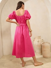 Lipsy Pink 100% Cotton Short Sleeve Poplin Midi Dress - Image 2 of 5