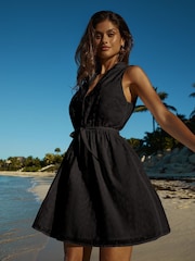 Lipsy Black Broderie Sleeveless Mini Shirt Dress - Image 3 of 4