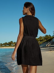 Lipsy Black Broderie Sleeveless Mini Shirt Dress - Image 4 of 4