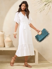 Lipsy Short Sleeve Embroidered Notch Neck Midi Dress - Imagen 1 de 4