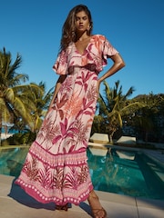 Lipsy Cape Sleeve Palm Printed Maxi Dress - Imagen 1 de 5