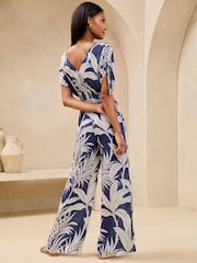 Lipsy Navy Palm Print Crinkle Jumpsuit - Image 4 of 4