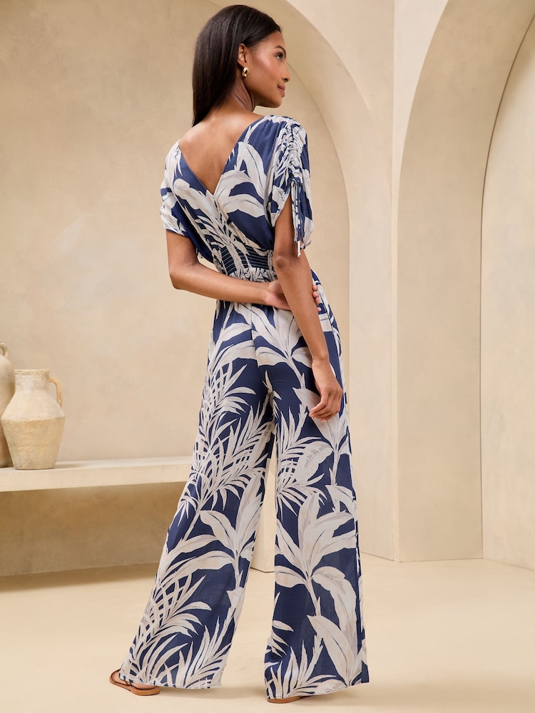 Lipsy Navy Palm Print Crinkle Jumpsuit - Image 4 of 4