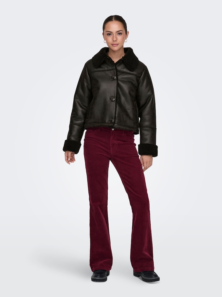 JDY Brown Faux Fur Shearling Jacket - Image 2 of 7