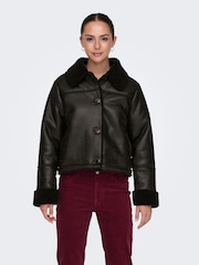 JDY Brown Faux Fur Shearling Jacket - Image 4 of 7
