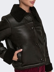 JDY Brown Faux Fur Shearling Jacket - Image 5 of 7